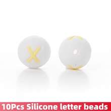 10/26颗白色底黄色字母圆形硅胶字母珠 - DIY个性化珠宝制作套装，工艺用品，适用于制作姓名手链、钥匙扣、吊坠、证件挂绳和珍珠笔