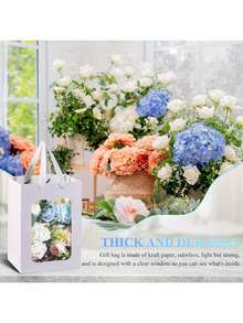 1/5pcs Elegant Square Gift Bags With Clear Window, Suitable For Displaying Bouquets, Baby Shower, Mother's Day, Christmas, Valentine's Day Flower Gifts, Ideal For Giving Small Gifts, Holiday Parties, Wedding Gift Boxes, Birthday Gift Bags, Gift Packaging Bags, Flower Shop Gift Bags, Ladies' Gift Bags, Gift Bags, Retail Packaging Decorations, Suitable For Shopping, Parties, Weddings, Birthdays, Holidays, Valentine's Day, Teacher's Day And Other Occasions.