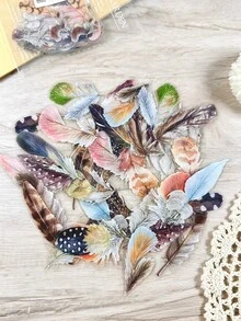 Bộ 40 miếng dán PET trong suốt hình cây cỏ, bướm, lông vũ kiểu cổ điển, thích hợp trang trí sổ lưu niệm, đồ thủ công DIY, album ảnh, nhật ký. - Nhiều màu - Xem 7