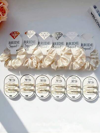 30件套优雅缎面发圈和珍珠发夹套装，金箔发夹，新娘伴娘钻石镶嵌发圈，不伤发，适合婚礼、订婚、单身派对等场合。