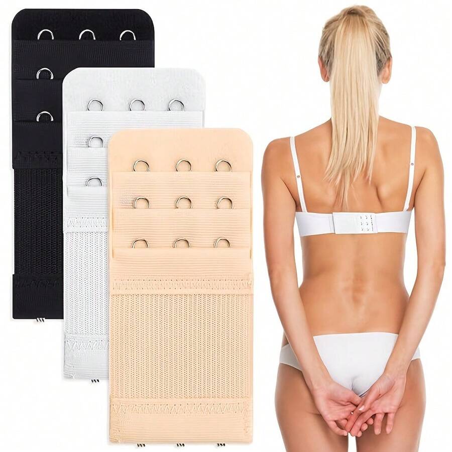 3pcs Women'S Bra Extenders - Adjustable Back Clasp With 3 Rows Of 1.73inch Spacing, 0.51inch Width, Black & Beige, Comfort Fit For Bras, Bra Extenders For Women, Bra Size Adjuster, Sleek Design, Durable Fabric - 三件式西裝 - 查看 1