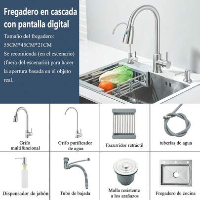 Fregadero De Cocina, Fregadero De Barra Acero Inoxidable 55 * 45 * 21cm, Fregaderos De Cocina Sobreponer con Dispensador deón para Baño, Cocina, Bar