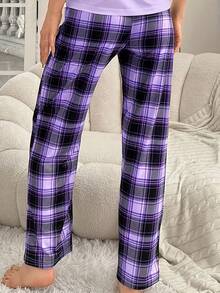 新款春夏梦幻紫色格子睡裤，柔软舒适家居服，休闲宽松居家裤，女士睡衣系列 - 紫羅蘭色 - 查看 2