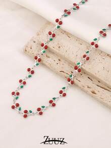 1件时尚不锈钢樱桃吊坠项链，手工水果链项链，女士珠宝礼品 - 項鍊 - 查看 9