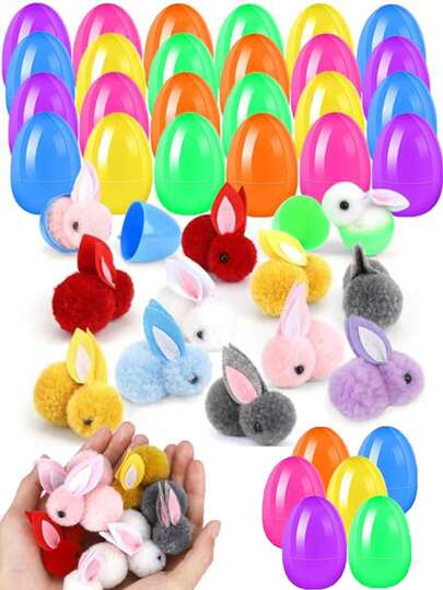40/20/2 piezas Set - Huevos de Pascua de plástico coloridos y set de conejitos, rellenos para huevos de Pascua, huevos de Pascua pre-rellenos con conejitos, rellenos para canastas de Pascua, huevos de Pascua con mini conejitos, adecuado para decoración colgante de Pascua, búsqueda de huevos de Pascua, regalos de fiesta y huevos sorpresa