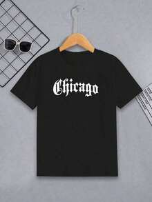 Children's T-Shirt With Chicago Print, New White Cotton Shirt For Boys Or Girls. - 黑色 - 查看 2