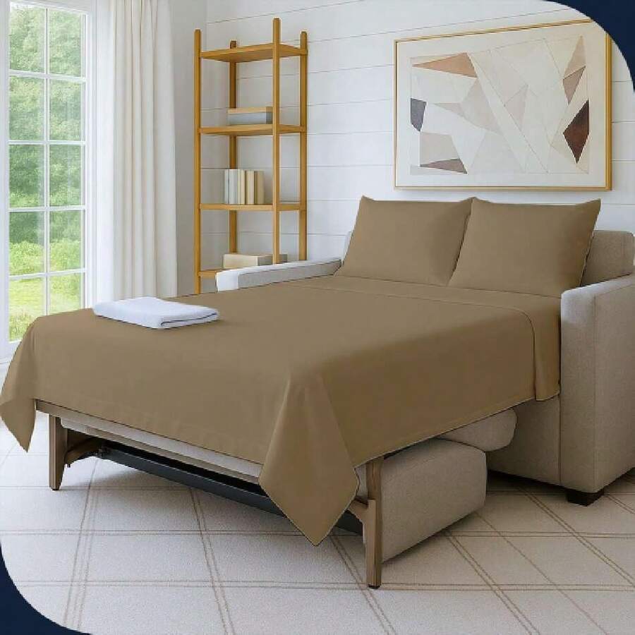 Queen Sleeper Sofa Bed Sheet Set, 4 Piece Premium Quality 100% Egyptian Cotton, 6 Inch Deep Sofa Bed/Pullout Couch Sheets, Taupe,37105574 - Màu xanh ngọc - Xem 1