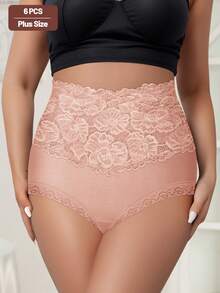 6 chiếc quần lót cotton cạp cao ôm bụng dành cho nữ cỡ lớn, phối ren, che phủ toàn diện, họa tiết jacquard. - Nhiều màu - Xem 4