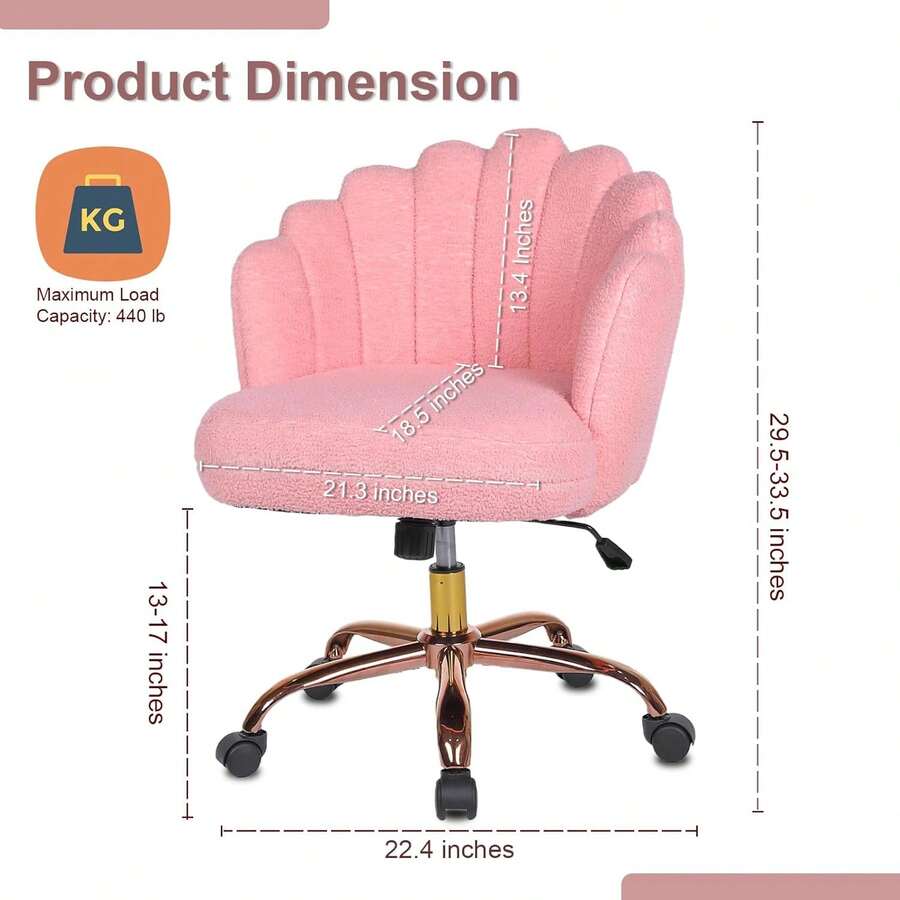 Silla de Oficina en Casa Tapizada con Pétalos, Silla de Tocador Giratoria con Ruedas, Silla de Escritorio de Terciopelo Cómoda con Base de Metal, Asiento Moderno de Acento para Sala de Estar - Rosa - Ver 1