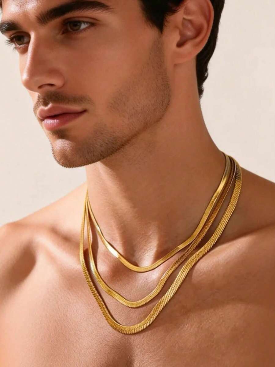 1条14K镀金不锈钢简约项链，适合男士日常佩戴