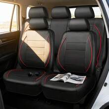 Juego de 9 piezas/4 piezas de fundas para asientos de coche, de piel de PU, piel sintética, piel con costura de aguja única, fundas para asientos de coche universales para todas las estaciones, juego completo de fundas para asientos de coche - Estilo A - Ver 4