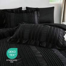 Queen Comforter Set,Black Cute Ruffle Comforter For Queen Bed, 7 Pieces Bed In A Bag Seersucker Shabby Chic Bedding Set - màu đen - Xem 4