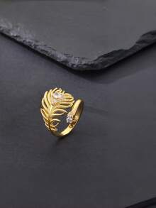 Bộ nhẫn và vòng tay hở đính đá Zirconia trang trí hình lông vũ (1/2 chiếc), thích hợp cho nữ giới đeo hàng ngày, trong các lễ hội, tiệc tùng, ngày Valentine, lễ Eid. - lông vũ - Xem 9