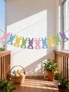 kumozawa Easter Themed Decorations, Rabbit Pull Flags, Birthday Cake Decorative Pull Flags - Multicolor - View 4