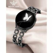 Wearlizer Metal Band Compatible With Samsung Galaxy Watch 7 6 5 4 FE Active 2 40mm 44mm/Watch 6 4 Classic 43mm 47mm 42mm 46mm/Watch 5 Pro 45mm Bands, 20mm Dressy Stainless Steel Chain Strap Women,Black - Black - 查看 5