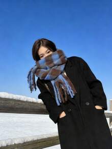 1pc New Plaid Scarf For Women, Thick & Warm, Versatile, Korean Style, Suitable For Autumn/Winter, Great Gift For New Year, Valentine's Day, Couples, Best Friends - Royal Blue - View 1
