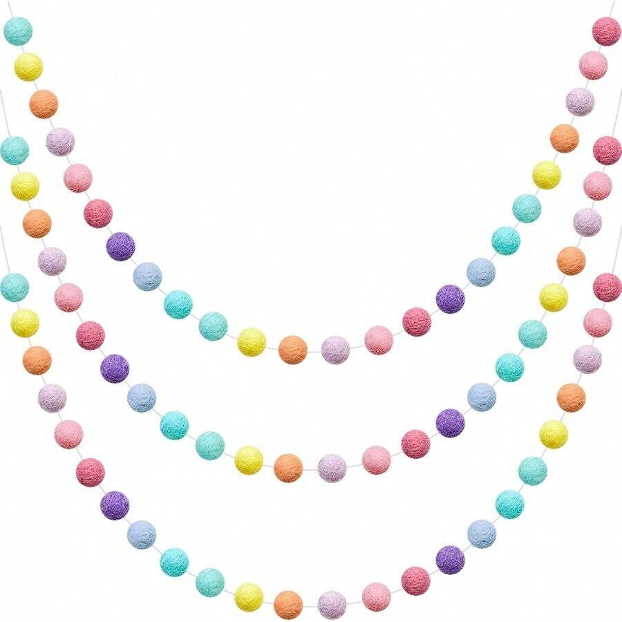 Guirnalda de Bolas de Fieltro de Lana de Colores 24 Bolas 6.5 Pies de Largo para Mardi Gras Pascua Halloween Acción de Gracias Navidad Colores del Arcoiris 3 Piezas - Coloresarcoiris - Ver 1