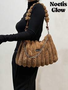 Tie Dye Plush Single Shoulder Armpit Bag, A Luxurious Women's Single Shoulder Plush Bag Square Bag That Is Charming, Elegant, Fashionable, And Elegant. It Is Suitable For Women's Daily Commuting Or Gatherings, Weddings, Dances, Dinners/Banquet Dates, And Can Be Paired With Dresses, Formal Wear, Holiday Dresses, Birthday Dresses, Casual Dresses, Yoga Dresses - 棕色 - 查看 6