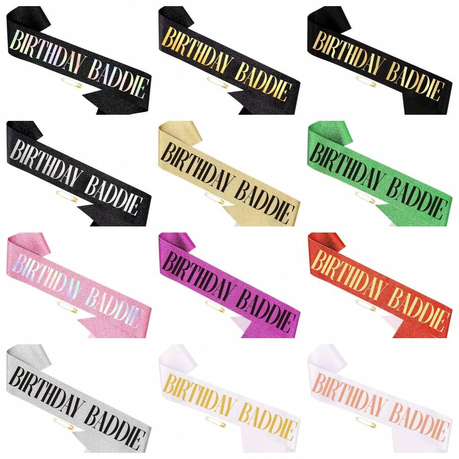 Birthday Baddie Sash For Women, "BIRTHDAY BADDIE" Sash With Colorful Foil For Girl, Happy Funny Birthday Decorations Baddie Accessories For Women Men Party Favors Supplies - Multicolor - View 1