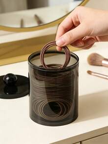 Caja Redonda de Algodón Acrílico con Tapa Caja de Almacenamiento de Algodón a Prueba de Polvo Caja de Hilo Dental Caja de Palillos de Dientes - Negro - Ver 3