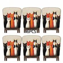 2/4/6/8pcs 2D Flat Backrest Chair Covers, Colorful Cat Pattern Simple Print Seat Covers, Suitable For Restaurants And Home Decor, Weddings And Anniversaries, Bars, Parties, Home Decor, Party Decor, Washable Chair Covers, Chair Protectors, Seat Covers - Multicolor - View 12