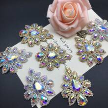 1 styck / 2 styck / 5 styck – 45*59 mm sydd gyllene kristall AB-glas strass-applikation med platt botten och kloinfattning, lämplig för bröllopsklänningar, skor och hantverk.