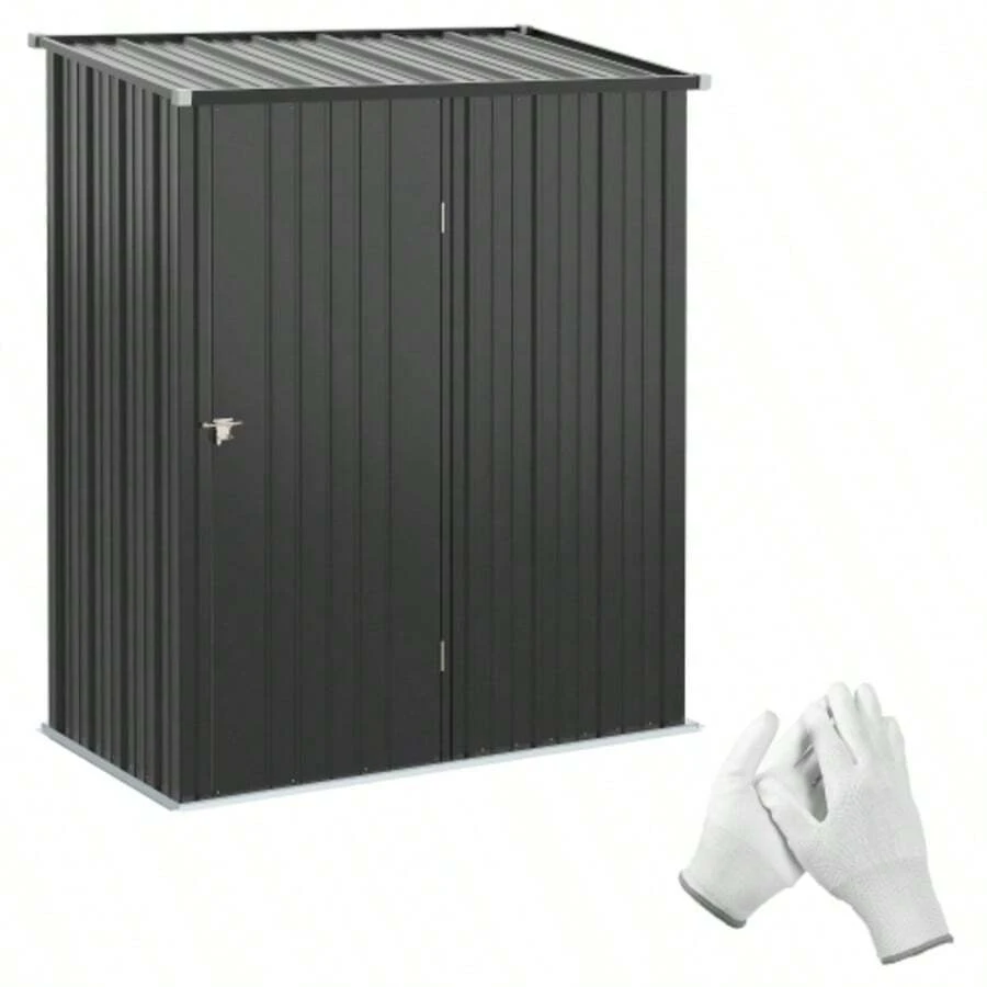 Outsunny 1.34 M² Garden Shed, Lockable Garden Cabinet With Sloping Roof, Made Of Galvanized Steel, 161.5 X 94.5 X 196 Cm, Black - Black - View 1