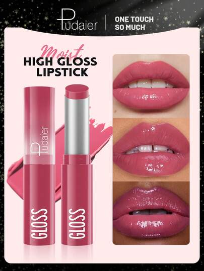 Pudaier Moisturizing Waterproof Lipstick With Mirror - Glossy Creamy Finish, Suitable For All Skin Types - Multi-Pack, Adult Berry Tones, Creamy Texture, Creates Plump Glossy Lips