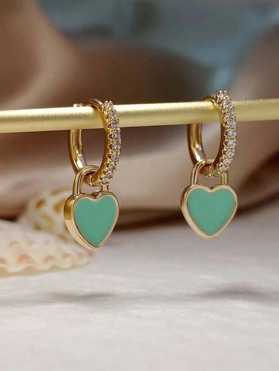 Heart Drop Earrings Valentines,Mom,Mother,Mother's Day,Earwire - Pink - View 1