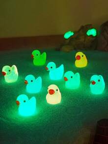 100pcs Glow-In-The-Dark Mini Resin Duck Figurines, Suitable For Miniature Garden Landscape, DIY Cute Party Toys And Craft Decorations - Yellow Luminous Duck - View 3