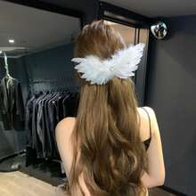 2个优雅白色天使翅膀发夹，天鹅羽毛发卡，适合婚礼角色扮演摄影道具、派对节日发饰、天鹅造型发夹（适合摄影角色扮演）、仙女新娘装扮发饰、优雅圣诞派对装饰 - 彩色 - 查看 8