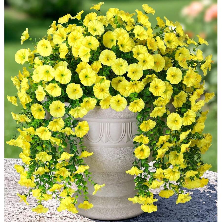 1/6 piezas Planta artificial de eucalipto verde de 50 cm de largo, hecha de seda, con protección UV, adecuada para bodas, porches, salas de estar, paredes de oficina, patios, estanterías, decoración del hogar, jardín al aire libre, decoración de fiestas de cumpleaños, decoración de ramas, decoración del Día de San Valentín, regalos - Eucalipto Morning Glory - Amarillo - Ver 1