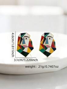 1 Pair Artistic Geometric Abstract Face Contrast Color Earrings, Retro Enamel Earrings For Women - Multicolor - View 5