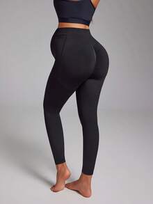 Maternity High Waist Elastic Comfortable Casual Pants With Pockets - Black - View 5