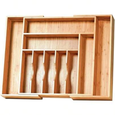 Extra Large Expandable Kitchen Siverware Utensils Drawer Organizer 19 Deep For Big Drawer Adjustable Bamboo Wood Drawer Divider With Curved Grooves Cutlery Tray Flatware Holder