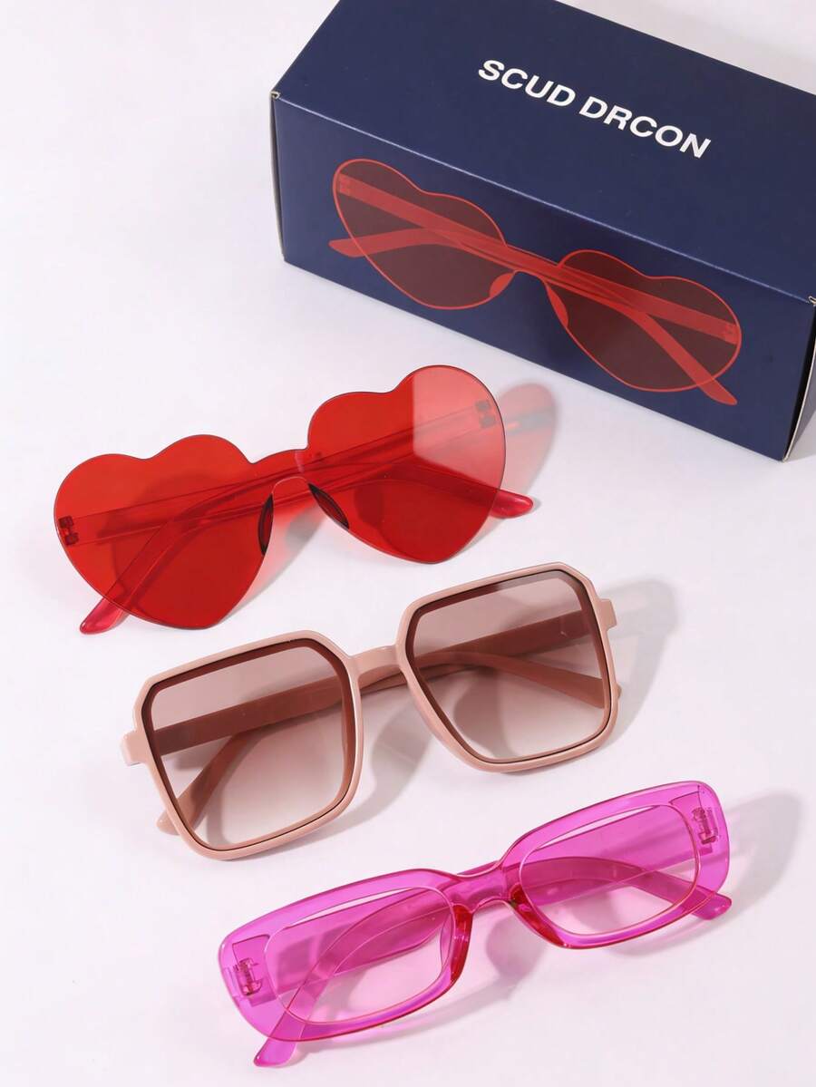 Three Valentine's Day Combos: Jelly Heart-Shaped Street Style Outfit, Ocean-Themed Fashion Glasses, And Heart-Shaped Glasses For Cute And Quirky Photos. - Multicolor - View 1