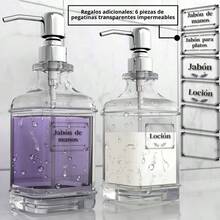 Timotech Set de 2 Dispensador de Jabón de Vidrio Dispensador de Shampoo de 18 Onzas Bomba de Acero Inoxidable con 6 Etiquetas Transparentes para Cocina y Baño. Plateado - Plateado - Ver 3