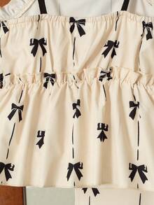 2 pièces/set Top de camisole décoré d'un nœud imprimé et pantalon à taille élastique pour filles, tenue d'été - Nude - Voir 7