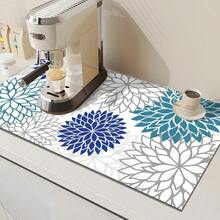 Findosom - 2 alfombrillas de secado de platos de 12 x 20 pulgadas y protector de salpicaduras de fregadero de 24 x 5.5 pulgadas súper absorbentes y cortables tapete de cocina con flores azules - Azul - Ver 5
