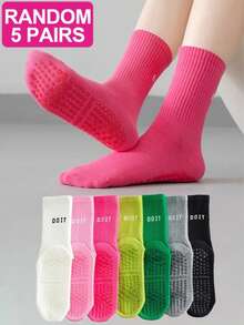 1/5 Pairs Women Dopamine Letter Non-Slip Silicone Grip Pilates Fitness Breathable Crew Socks - Multicolor - View 15