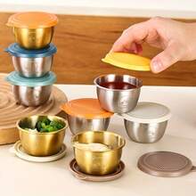 6-Piece Set, Stainless Steel Teddy Bear Sauce Cup With Lid, Reusable Leak Proof Plastic Lid Seasoning Cup, Salad Dressing Container, Barbecue Sauce Seasoning Plate Combination, Cheese Sauce Cup, Creative Tomato Sauce Cup, Kitchen Supplies - 6種不同顏色的醬料杯 - 查看 2