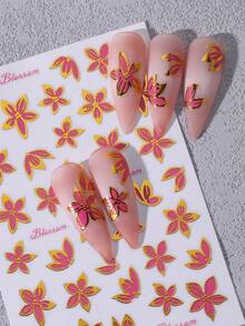 2片装红色花朵美甲贴纸，自粘式DIY花朵装饰贴花，金色边缘，美甲装饰配件，适合女性女孩DIY春季美甲设计，美甲用品 - 彩色 - 查看 8