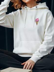 Deportes de ocio para mujeres suéter de manga larga sudadera con capucha estampada de helado de aire comprimido transporte nacional de mujeres en otoño e invierno - Blanco - Ver 6