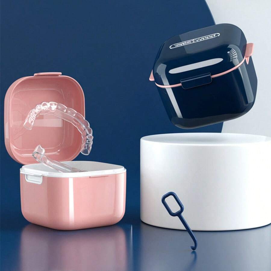 Denture Cup Retainer Case Cute Night Mouth Guard Box Holder, Storage Soak Container With Strainer Basket For Travel Cleaning, Soak Case, Travel-Friendly - Multicolor - View 1