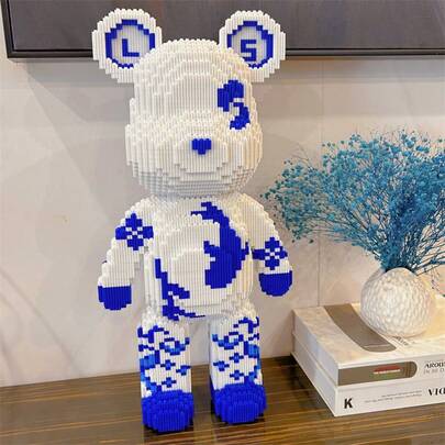 8000pcs White Bear Building Blocks, Blue And White Porcelain Bear Bricks, DIY Assembly Toy Decor, Large Adult Model Building Blocks, Ideal For Thanksgiving, Christmas, Halloween, Birthday Gifts, Party Gifts, Stress Relief Toy