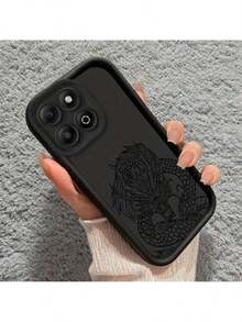 Funda de teléfono de diseño de dragón totem, moderna y lujosa, en marrón caramelo para Honor 200 Smart, 90 Lite, 90 Pro, Magic 5, 6, 7 Lite, compatible con Honor X8A, X8B, X9A, X9B, X9C, X7C, X7A, X7B 4G, 5G, X6A, X6B - Negro - Ver 3