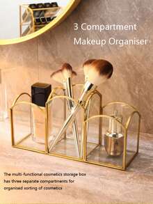 Luxury European Style Glass Makeup Organizer Display Box - Gold - View 2