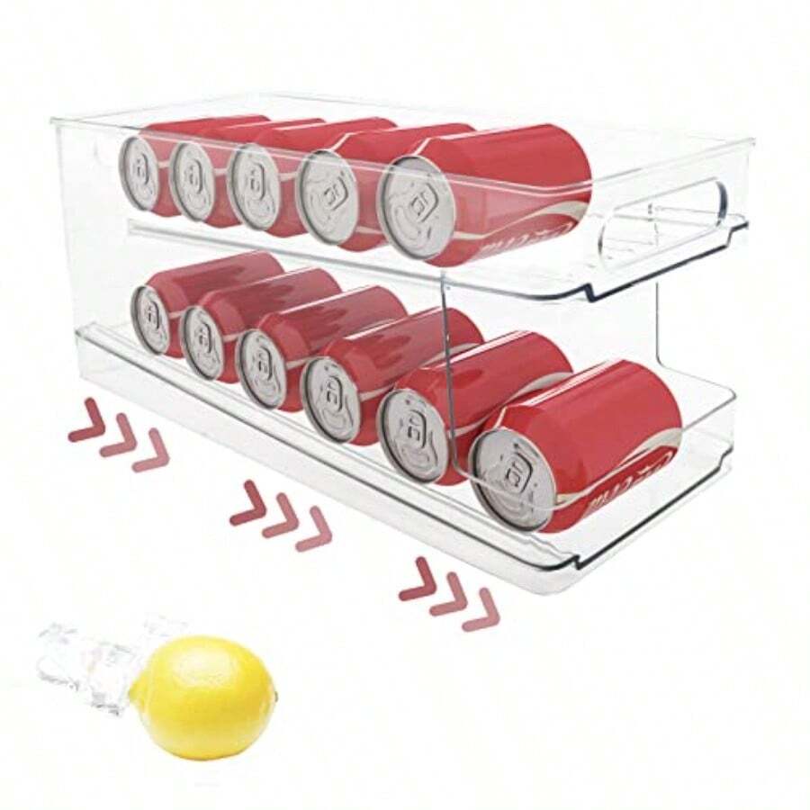organizador de latas refrigerador dispensador de latas doble capa organizador de refrigerador stackable refrigerator organizer automático para Congelador Encimera Gabinete - Capacidad para 10 Latas - como en la foto - Ver 1
