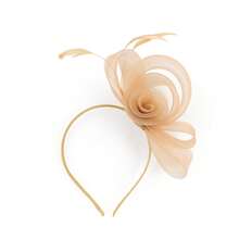 1件优雅女士茶会帽，带网纱和羽毛头饰蝴蝶结网状头饰发箍，适合婚礼、肯塔基德比配饰和服装