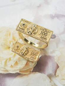 1枚时尚嘻哈美元钞票戒指，适合日常佩戴/派对/活动，男女皆宜，魅力朋克风格戒指，绝佳的圣诞节/万圣节/复活节礼物，送给男友/父亲的最佳选择 - 金色 - 查看 1